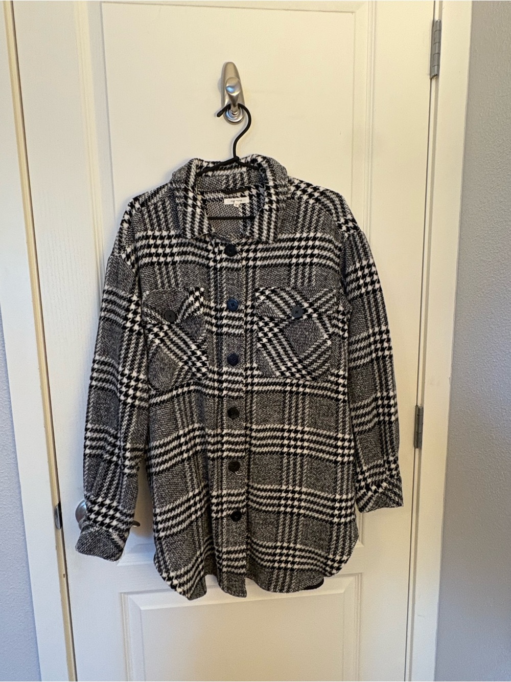Maurices Black & White Plaid Knit Jacket